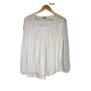 Lucky Brand boho top womens size XL sheer long sleeves vneck lace stretch